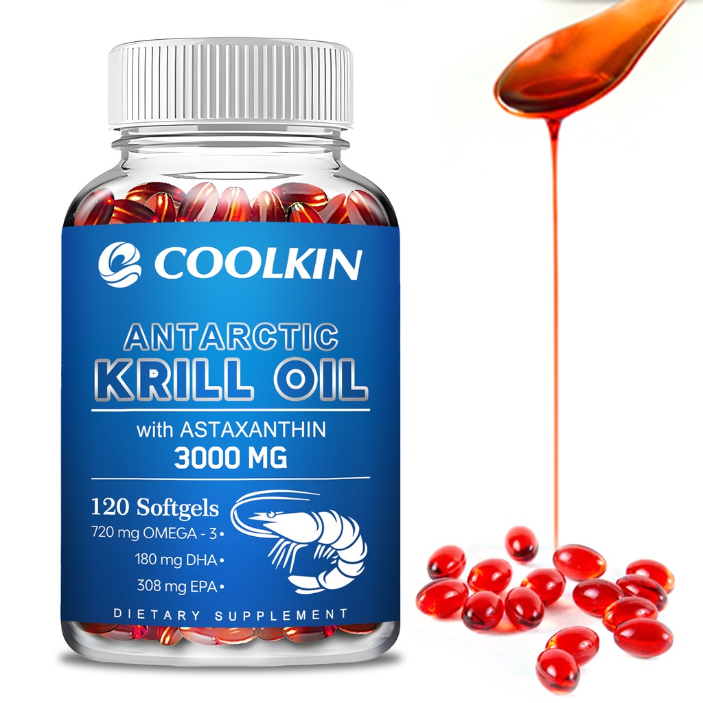 CooLKIN Krill Oil Supplement - Antarctic Krill Oil 3000 mg, Crill Oil ...