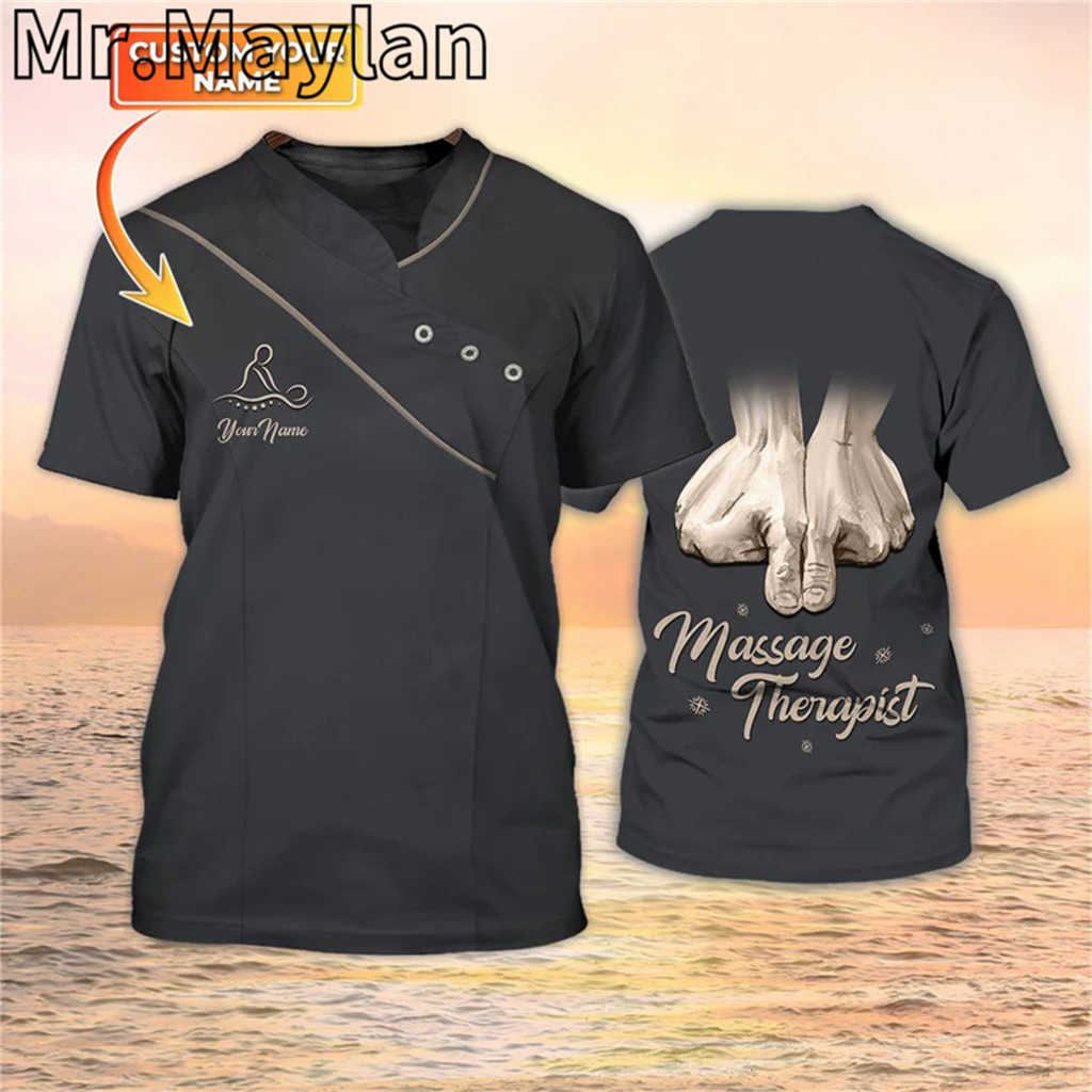 Custom 3D Massage Therapist Uniform Black T Shirt Gift For Massage Therapist T Shirts Men Women Streetwear Unisex Tee Tops 088