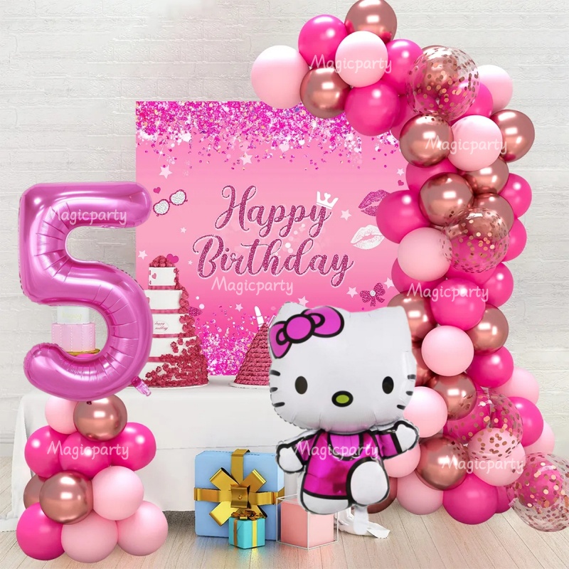 59pcs/set Hello Kitty Garland Arch Kit Pink 1-9th Number Foil Balloons ...