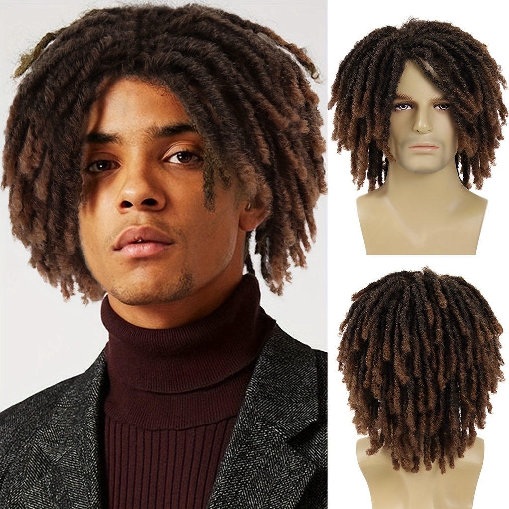 1pc Men's Synthetic Short Braided Wig, Afro Bob Ombre Brown Crochet ...