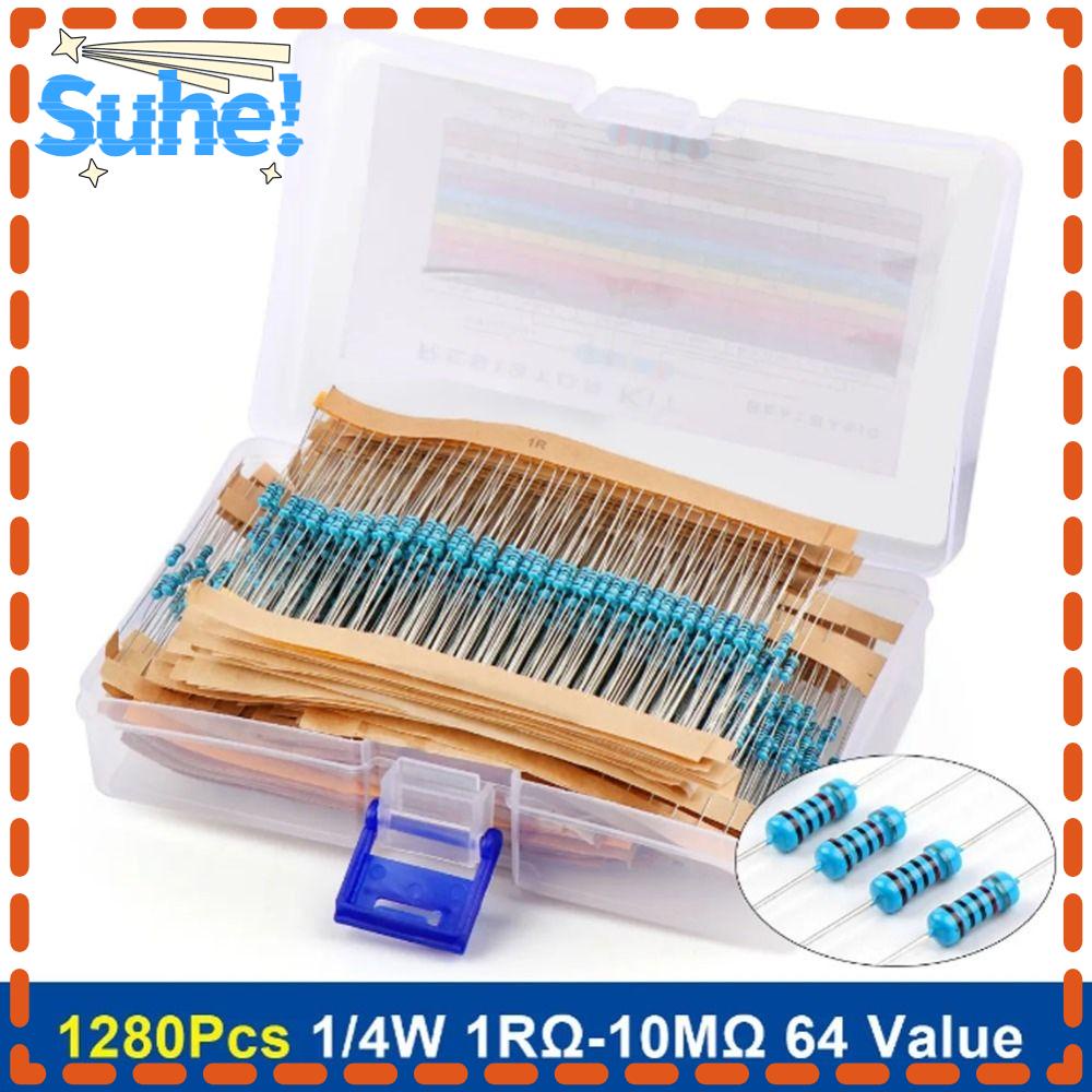 HISUHE 1280 Pcs Resistor Kit, 1/4 Watt 1 Ohm10M Ohm Resistors
