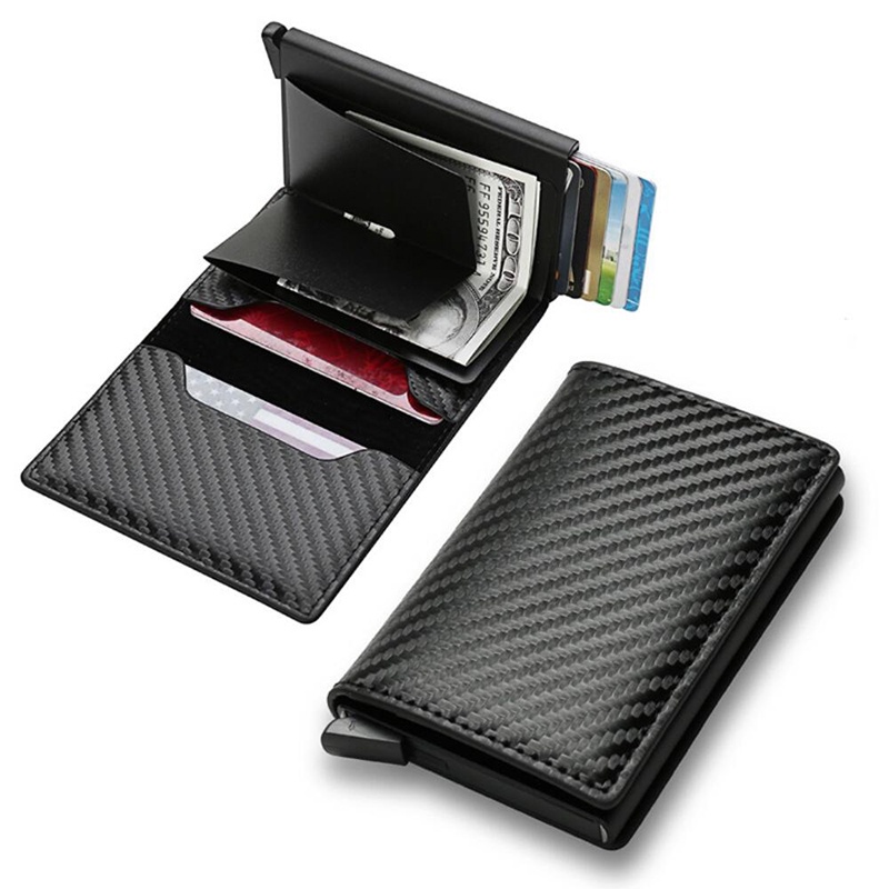 Automatic Pop-up Men's Card Holder Case RFID Carbon Fiber Anti-Theft
