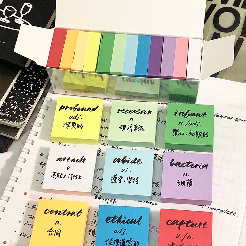 12 Colors Mini Square Sticky Notes Set Peelable DIY Colorful Label ...