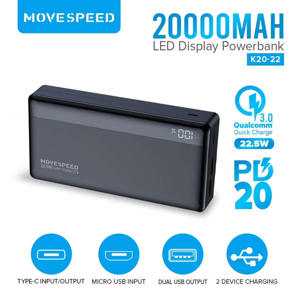 Move Speed K30 Pro 30000mAh 22.5W Powerbank Fast Charging QC3.0 ...