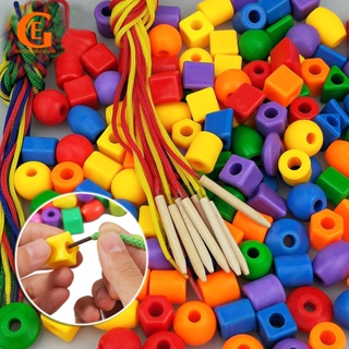 Wooden Montessori Beads Threading Beads String Beads Lacing Beads and String  for Toddlers Kids Fine Motor Skills Waldorf Gift Toys 9 Pcs 