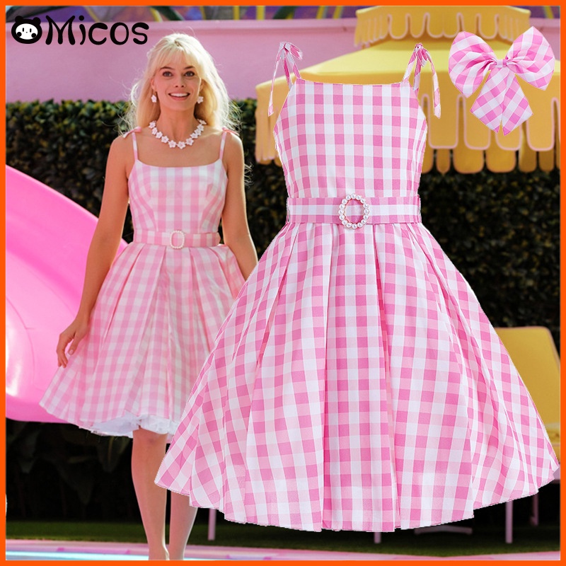 2023 Movie Barbie Cosplay Costume for Girls Pink Plaid Dress Margot Robbie Cosplay Clothes Kids Halloween Costumes for Children Shopee Philippines
