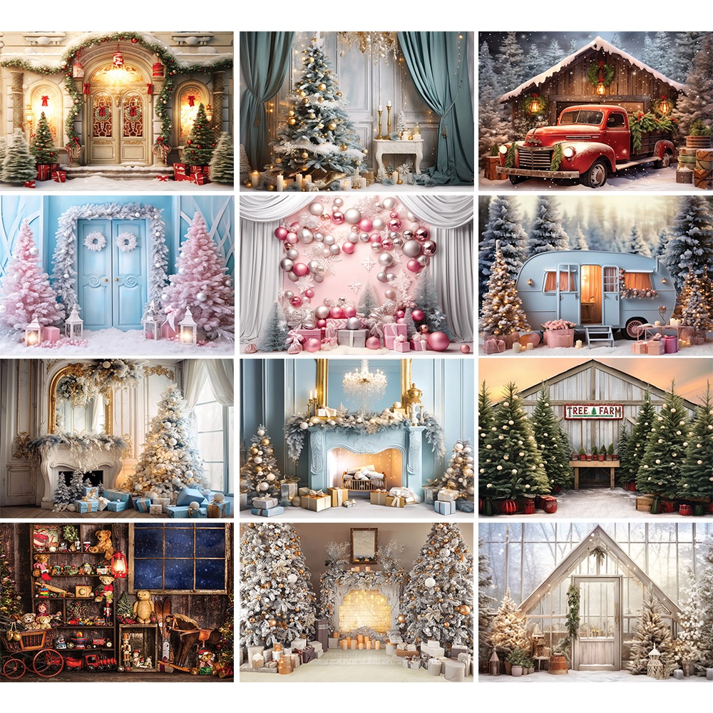 Popxstar Mehofond Photography Background Winter Christmas Fireplace Window Xmas Tree Children Family Portrait Decor Backdrop Photo Studio