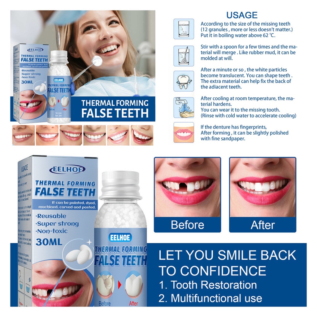 Temporary Tooth False Teeth Glue 30g Moldable Dental Glue Cosmetic