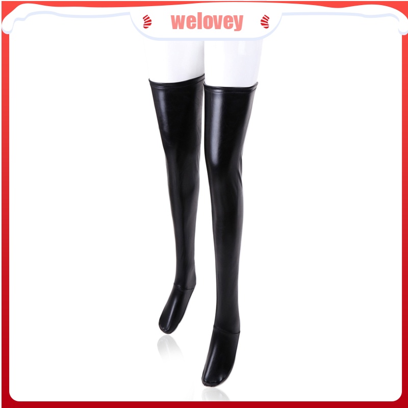 Black Nightclub Latex Zipper Sexy Stockings Leather Thigh High