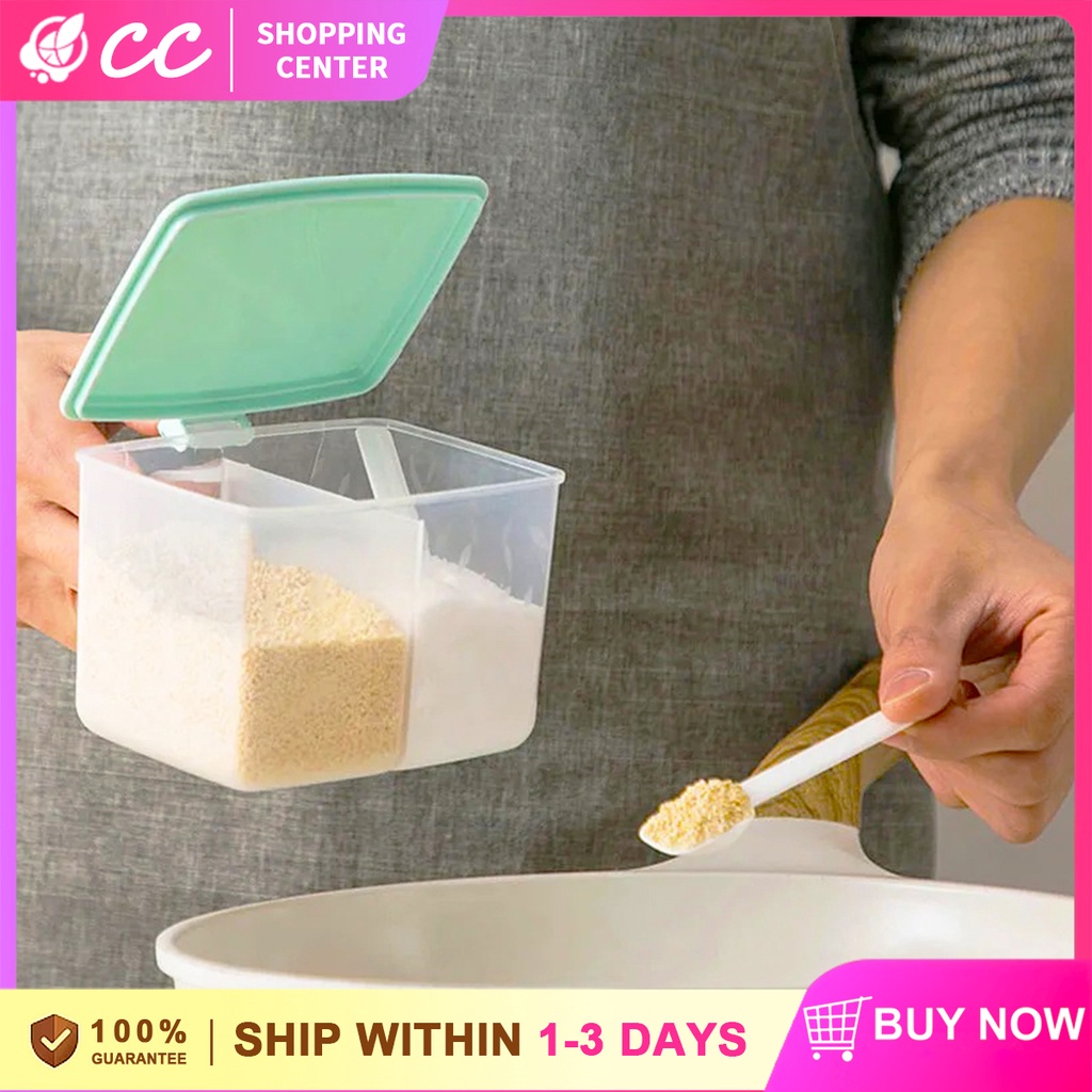 Two Compartments 2-in-One Container Condiment Jars Flip with Spoons Lid ...