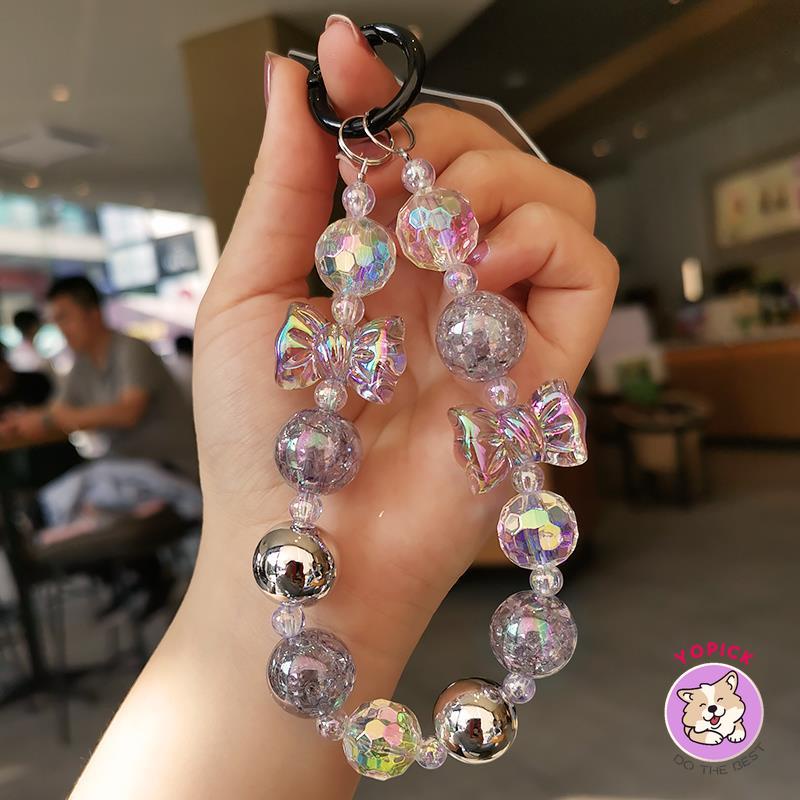 Mobile Phone Lanyard Short Hand-Beaded Crystal Beads Wrist Hanging ...