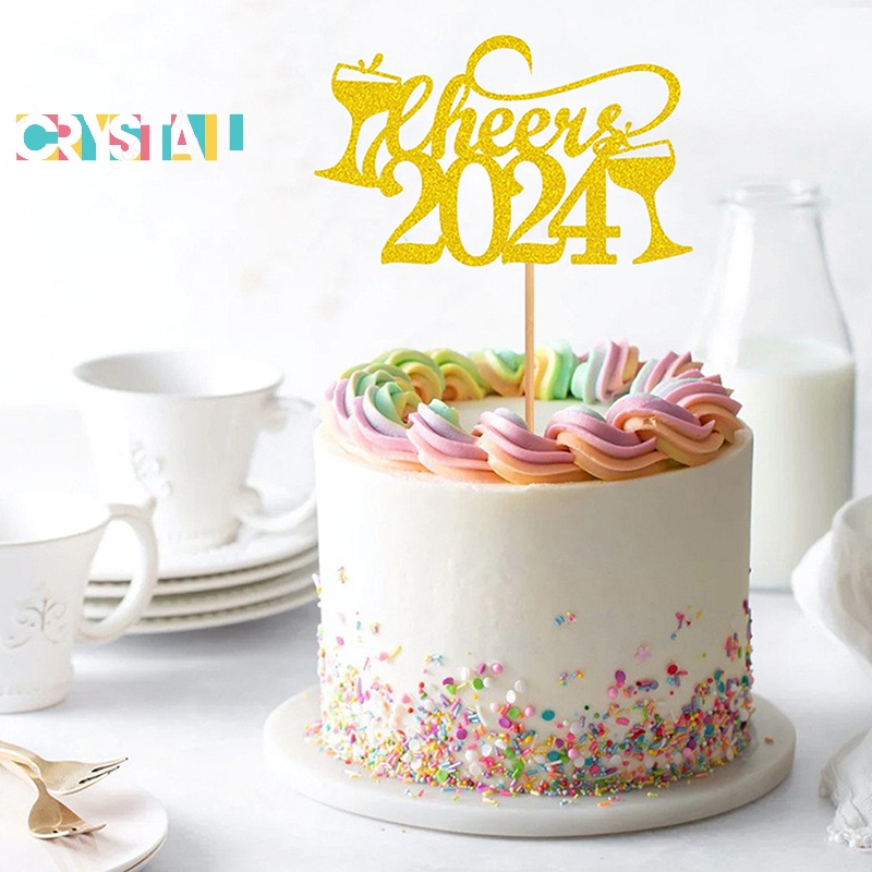 Crystal- 2024 Cake Topper New Year 2024 Toothpick Happy New Year 2024