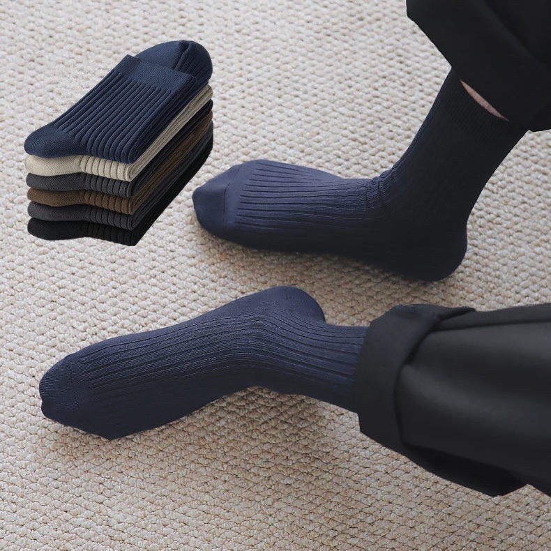 ECMLN Men's Business Cotton Socks Vertical Striped Mid-calf Breathable ...