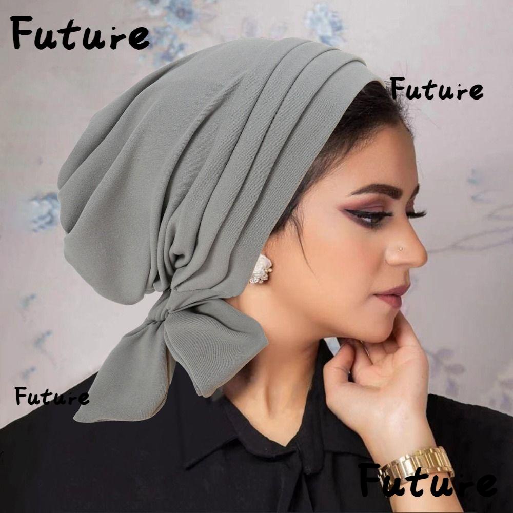 FUTURE Muslim Women Hijab Bonnet, Pre-Tied Solid Color Turban Chemo Cap ...
