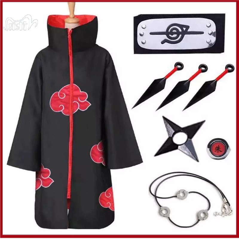 Cosplay Costume Narut Akatsuki Cloak Anime Red Cloud Robe Halloween ...