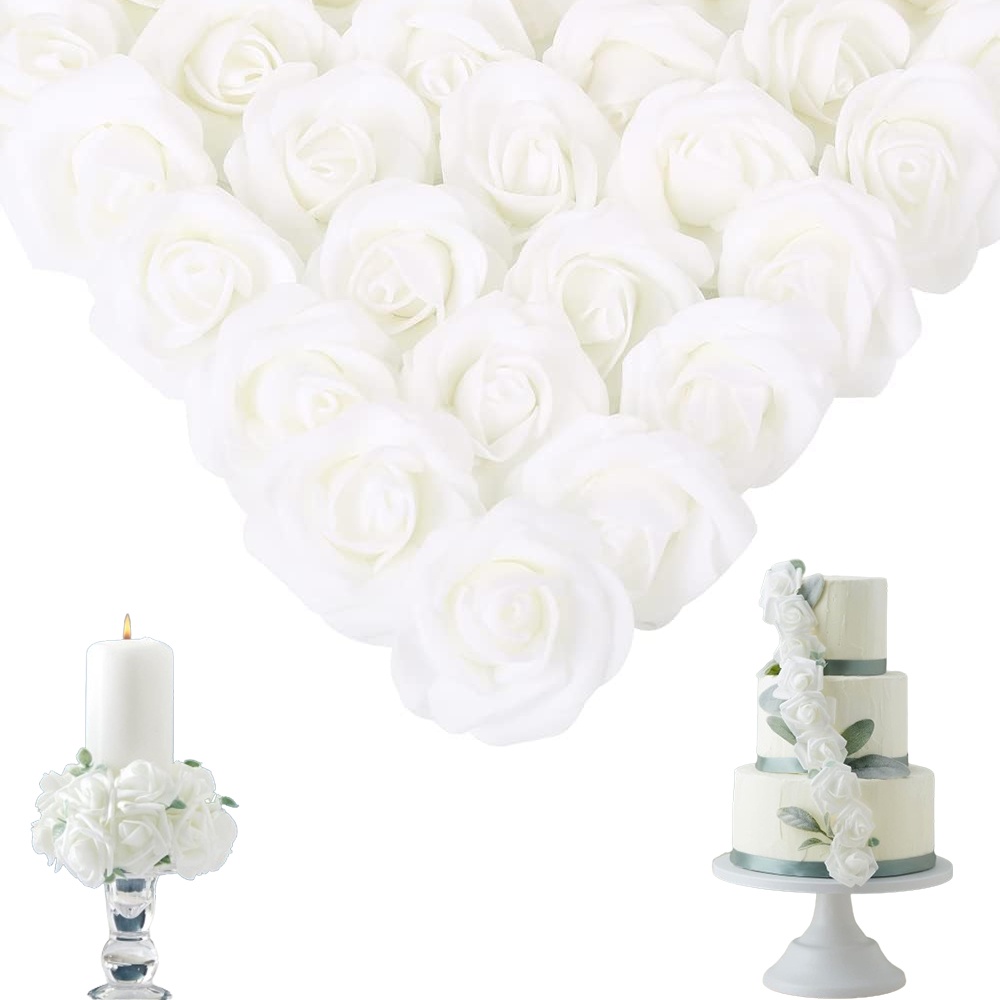 100pcs Artificial Rose Flower Heads 7cm,Stemless Fake Foam Roses for ...
