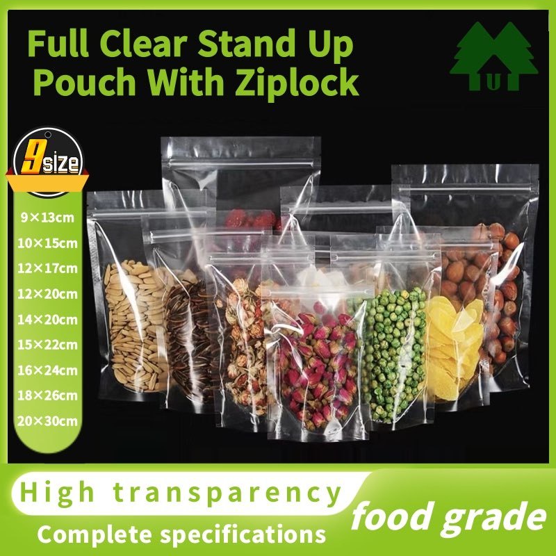 ZIPLOCK Full Clear Stand Up Pouch Ziplock Plastic Packaging Bag 100pcs