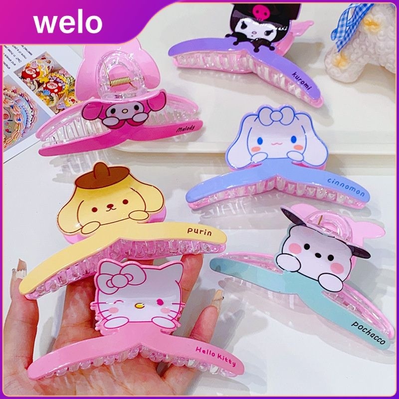 WELO Sanrio Hairpin Kawaii Kuromi Pompom Purin Pochacco Melody Shark ...