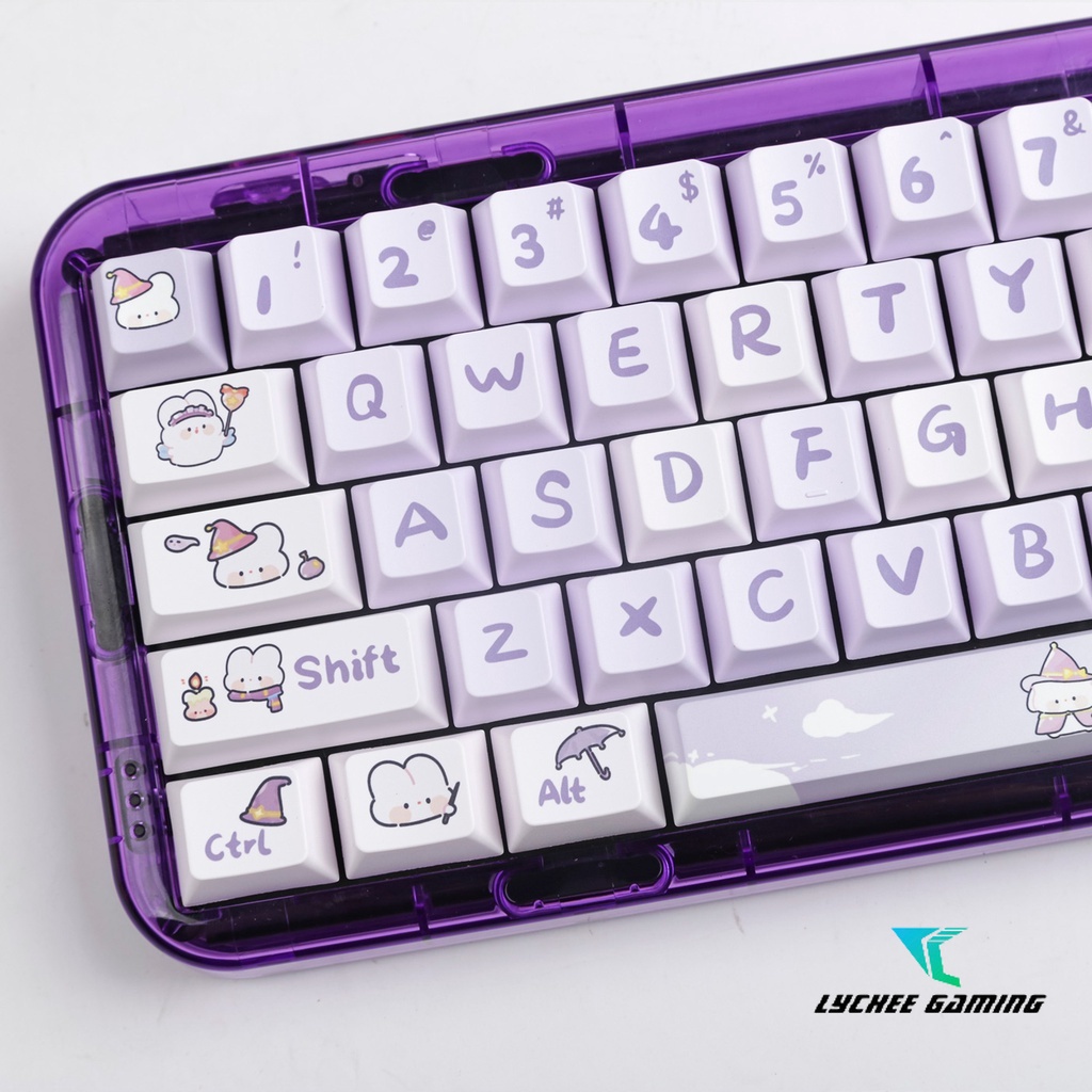 PBT Magic Rabbit Purple Cherry profile Keycap Cute Cartoon Animal Theme ...