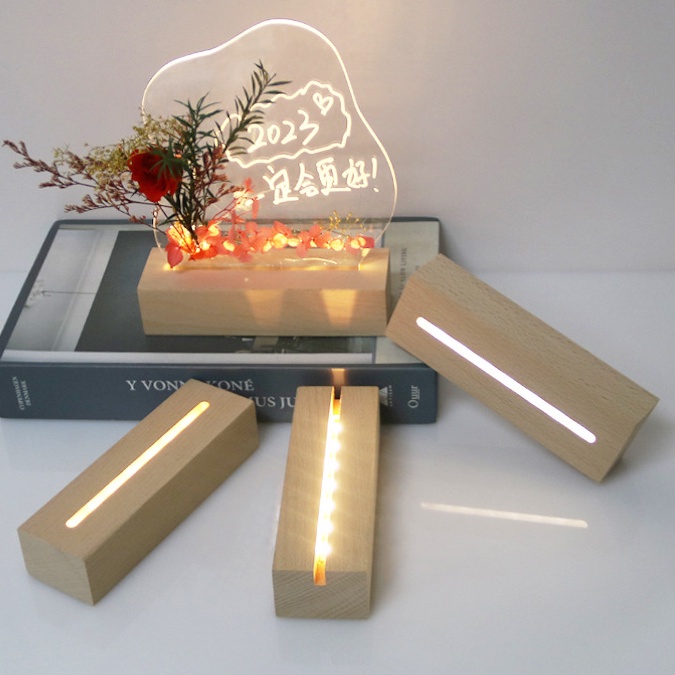 Battery PowerSolid Beech Wooden LED Base for Resin Letter Lamp Acrylic