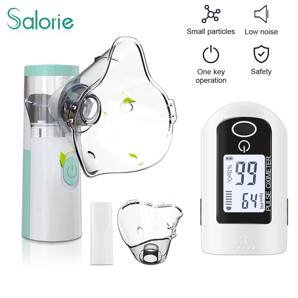 Portable Nebulizer Silent Mini Inhaler for Children Adult Mesh Asthma and Finger Pulse Oximeter