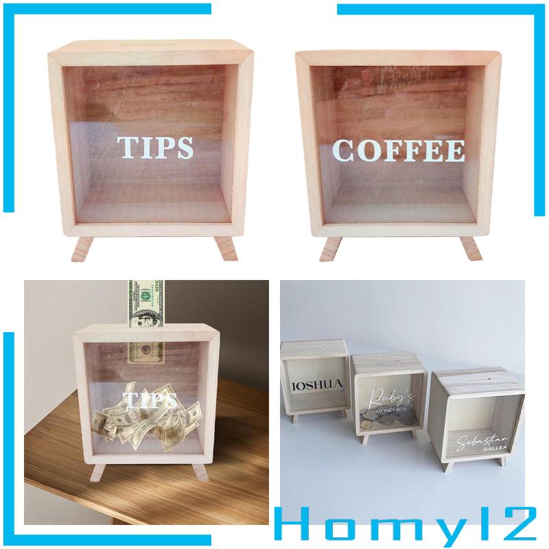 [HOMYL2] Bank Jar Tip Box Tip Jar for Money Wooden Multipurpose ...