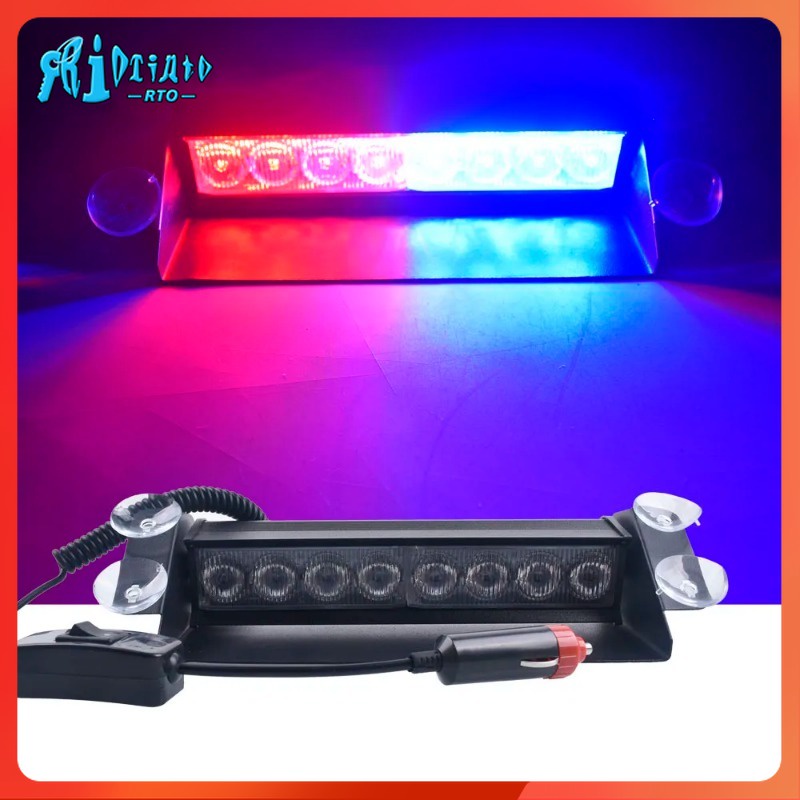 Rto New Car Styling 8 LED Red/Blue Car LED Police Strobe Flash Light