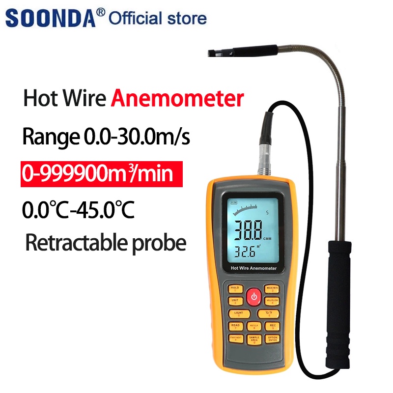 Ventilation duct Hot Wire Thermo Anemometer Wind Flow Velocity Meter