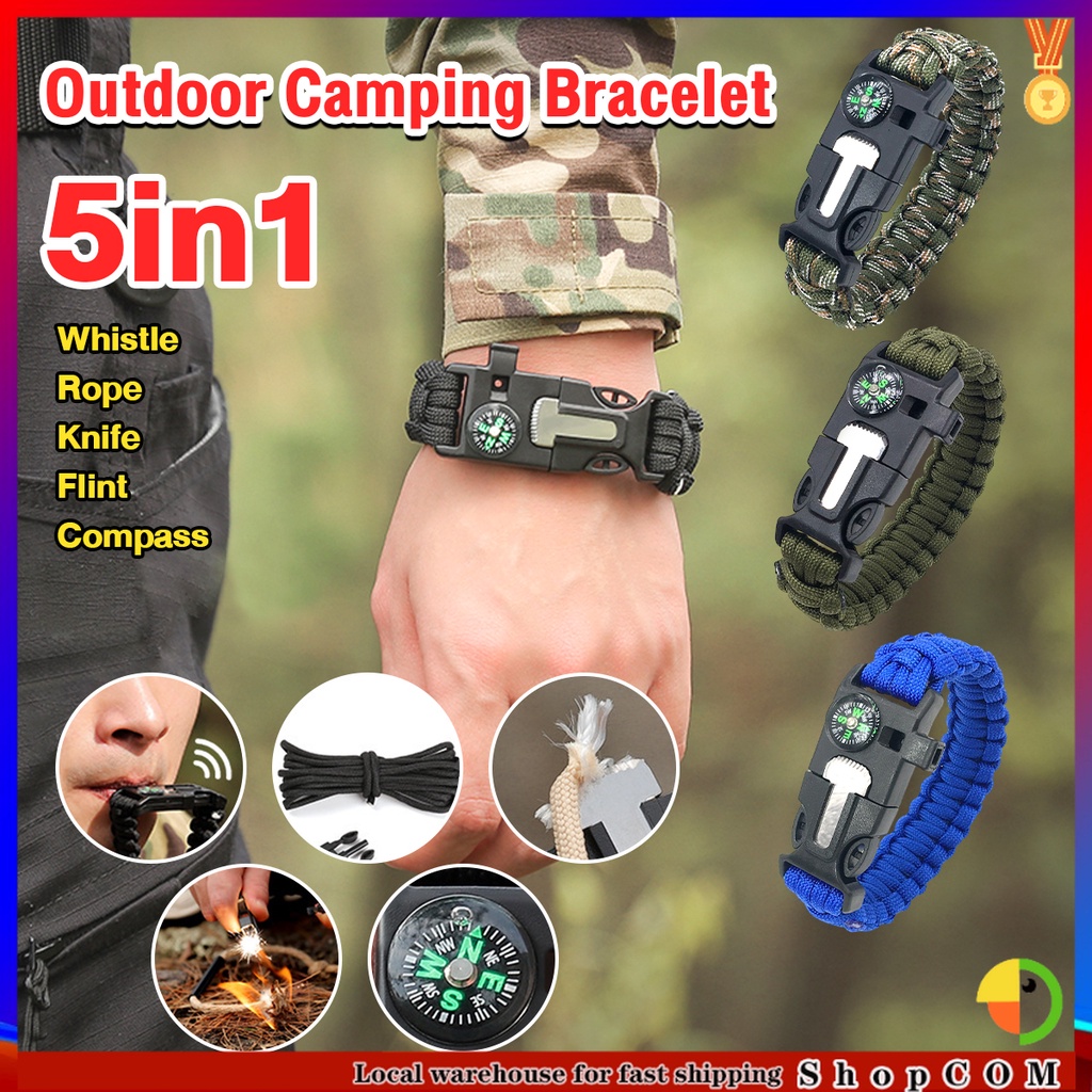 Outdoor Camping Bracelet With Whistle Flint Fire Starter Nylon Bracelet 3.2m Rope Wild