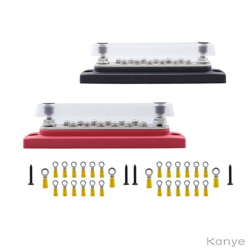 1/4" Stud Power Distribution Block Bus Bar With 12 X #8 Screws, Ampper 5.3" 12V 150A Marine BusBar Battery Distribution Block W/Cover For Car Audio Boat Solar (Black - View #12