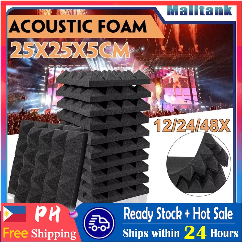 12/24 pcs -Soundproofing Foam Sound Absorption Pyramid Studio Treatment ...