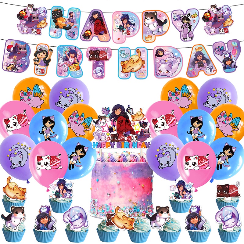 GIFT Aphmau Plushies theme kids birthday party decorations banner cake ...