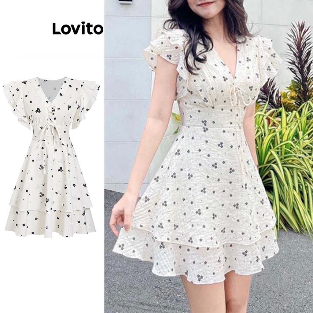 Lovito Women Casual Ditsy Floral Lace Up Ruffle Double Layer Dress L Ad Shopee Philippines