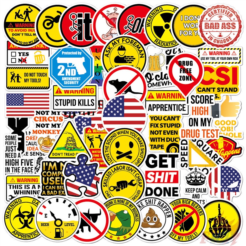 Helmet Warning Sign . Funny Slang Art Series 01 Sunny Stickers 50Pcs/Set DIY Fashion Waterproof