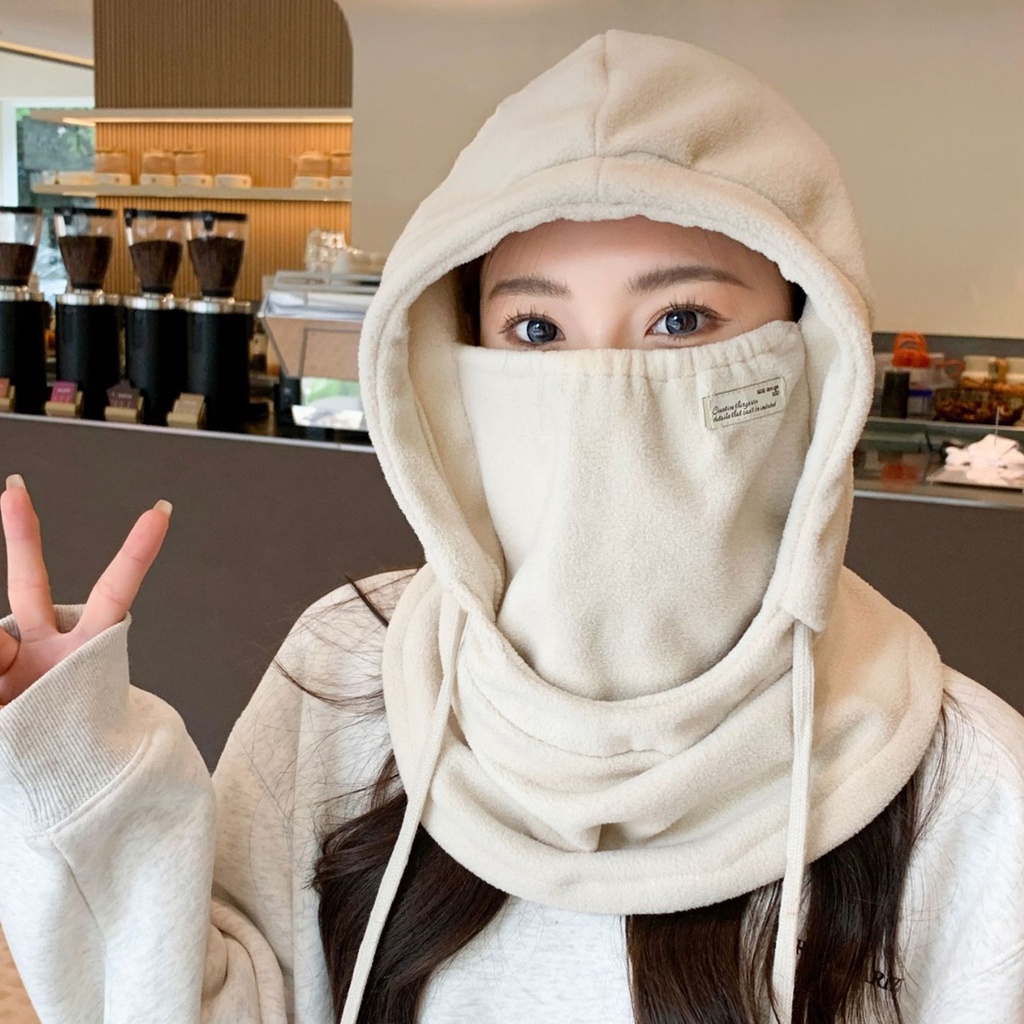 Thicken Fleece one-piece Hat Women Men Fluffy Cap Scarf Mask Set Hood ...