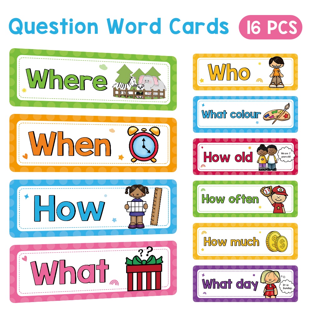 16pcs grammar educational flashcards wh question words flash cards kids