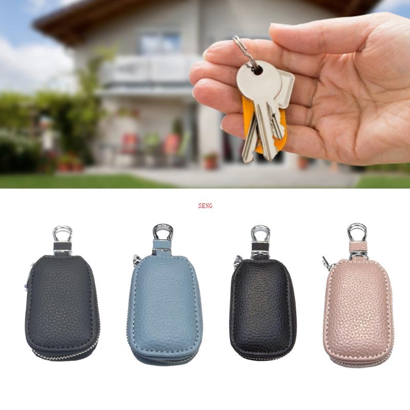 seng Key Holder Wallet Korean Style Car Key Case Leather Car Keychain Key Pouch with Zipper Car Key Bag for Men and Wome