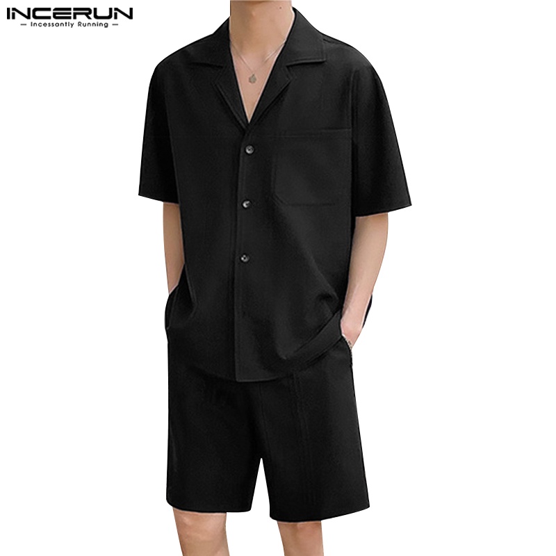 INCERUN Men's Fashion Solid Color Two Piece Set | Shopee Philippines