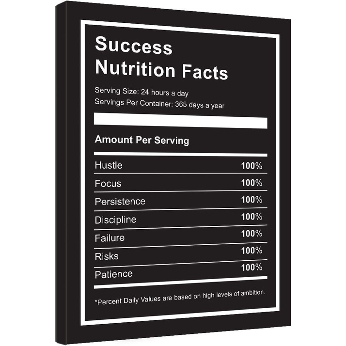 Success Nutrition Facts Black Inspirational Canvas Wall Art ...