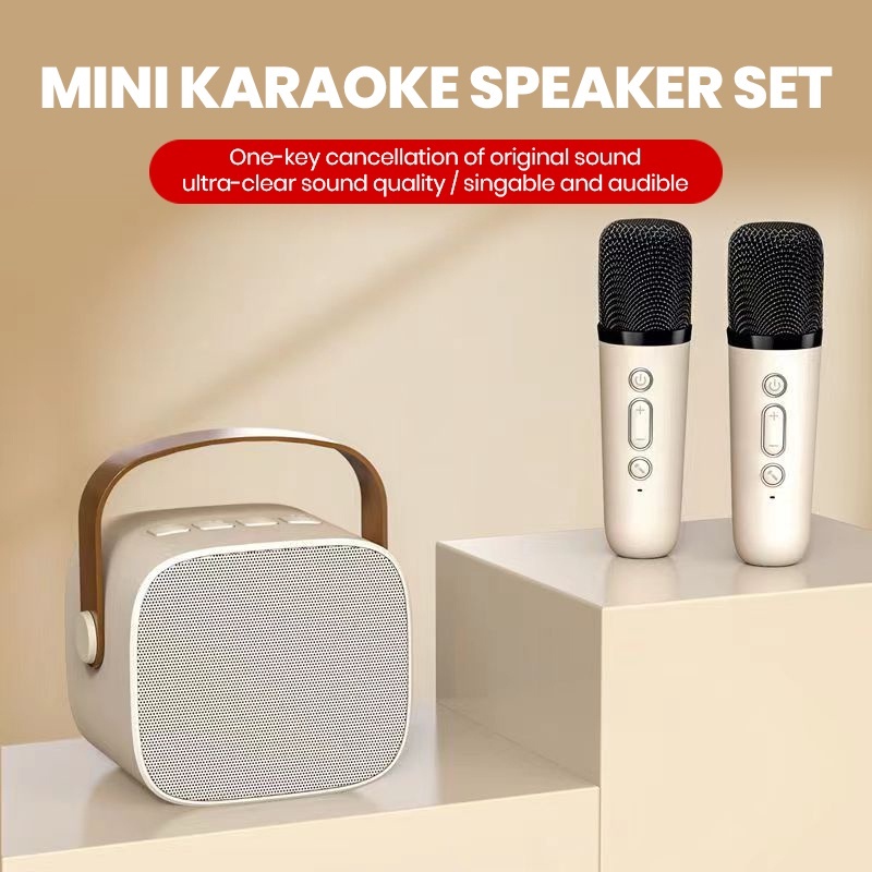 Pink)Mini Karaoke Machine Portable Bluetooth Speaker With 2 Wireless