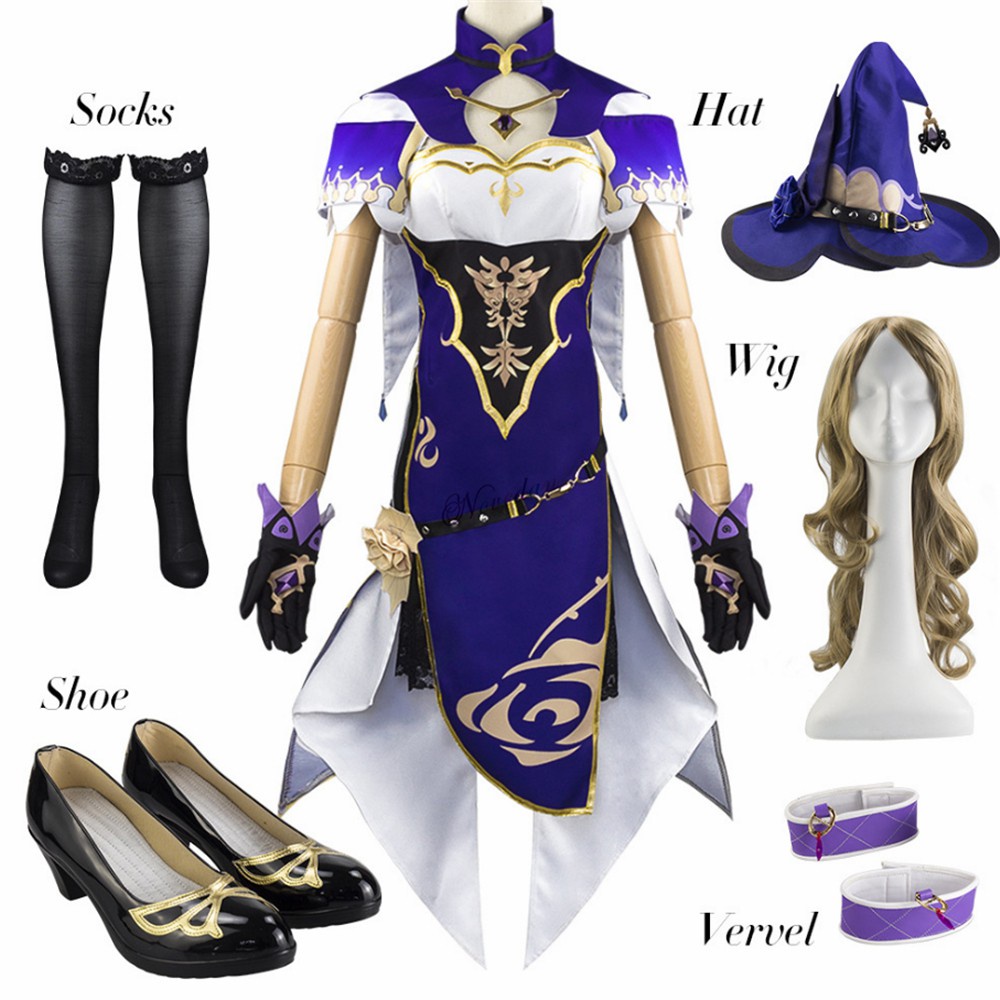 COD！Anime Game Genshin Impact Lisa Witch of Purple Rose Cosplay Costume ...