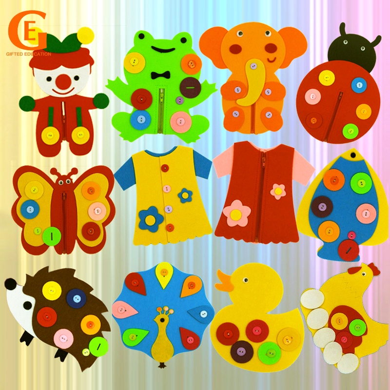 Children Montessori Button Zipper Toy Kids Fine Motor Skills Eye Hand