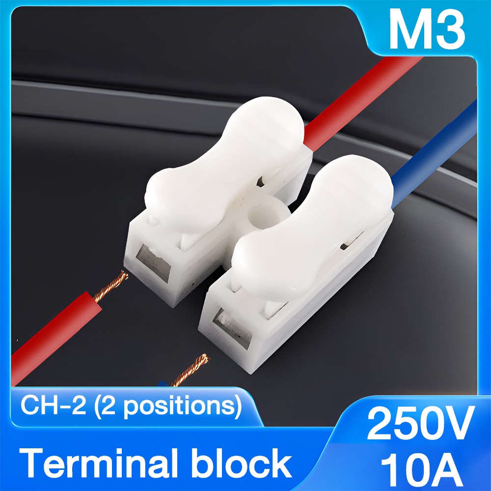 Self Locking Electrical Cable Connector Ch2 250v 2 Pin Quick Splice Lock Wire Terminals 50pcs 