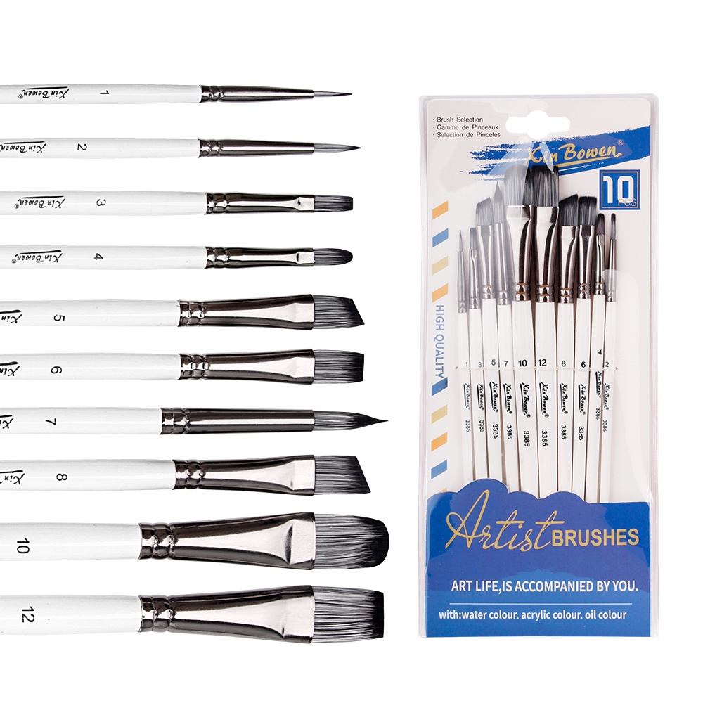 Ossayi 10Pcs Paint Brushes Set, Flat Round Pointed Tip