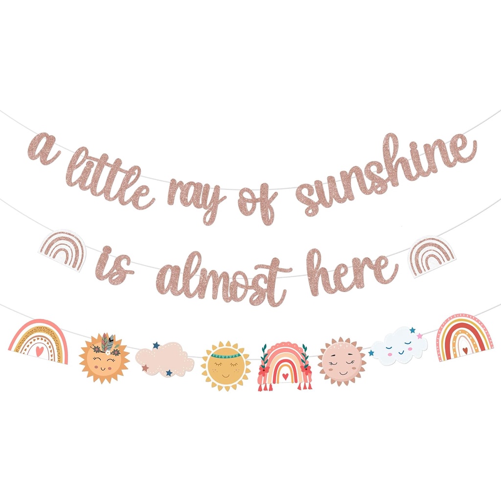 JOYMEMO Boho Rainbow Baby Shower Decorations Banner, A Little Ray Of ...