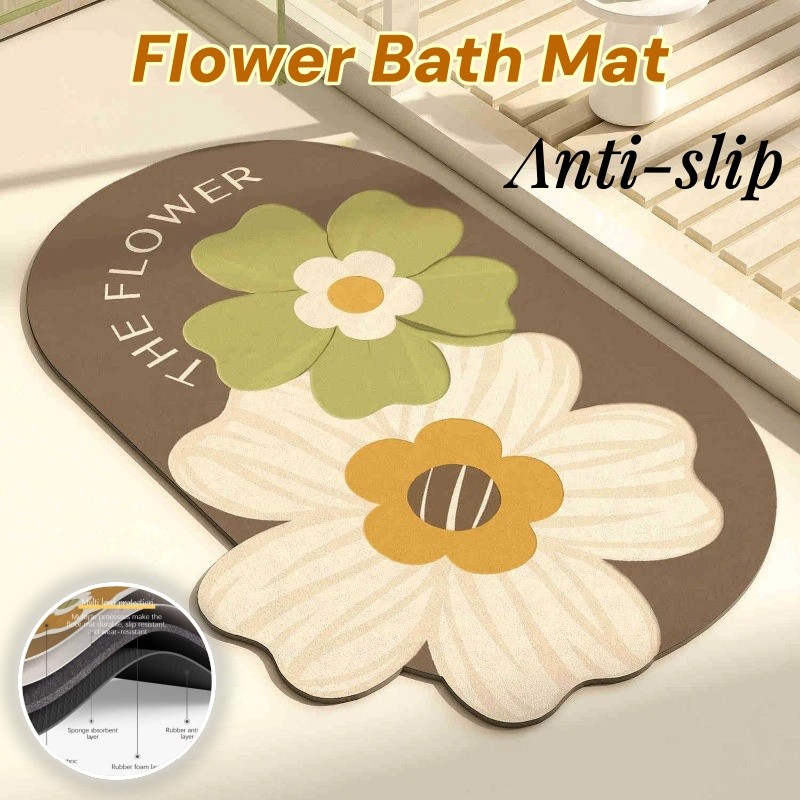 Anti-slip Flower Bath Mat Water Absorbing Foot Mat Drying BathroomMat ...