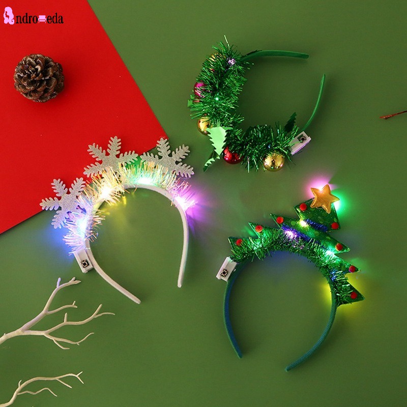 Christmas Headbands with LED Light Snowflake Green Xmas Tree Headgear