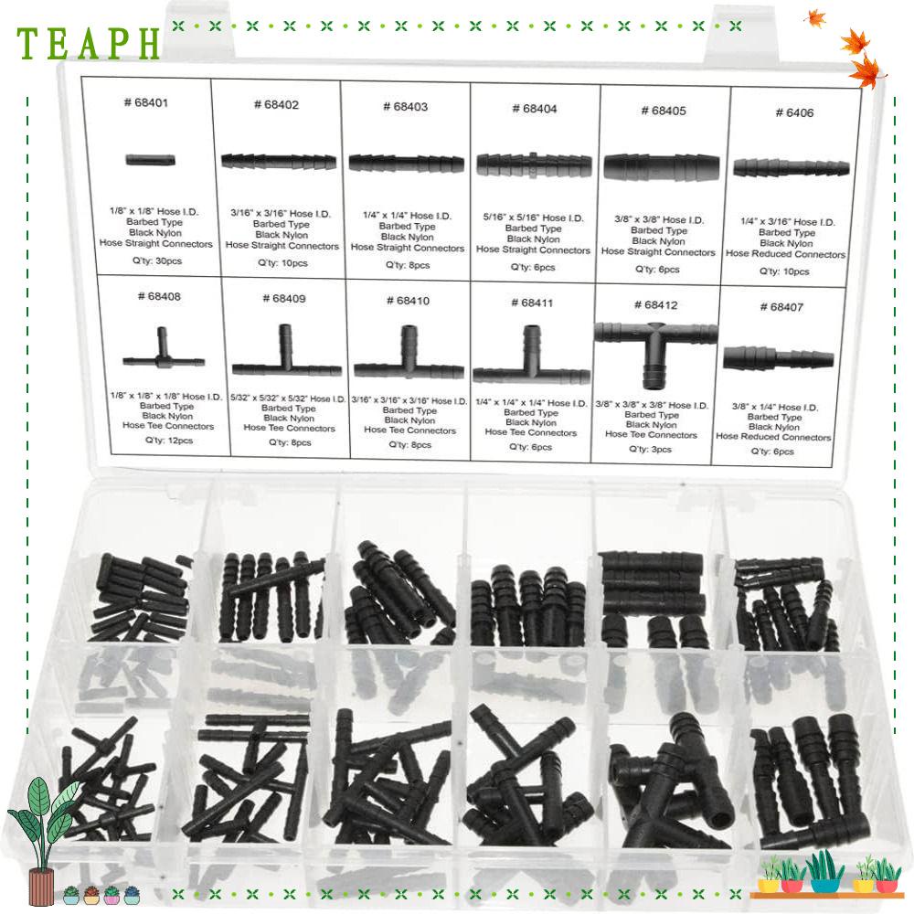 TEAPH Tubing Connector, 12 Sizes Black Vacuum Connector, TShaped Nylon