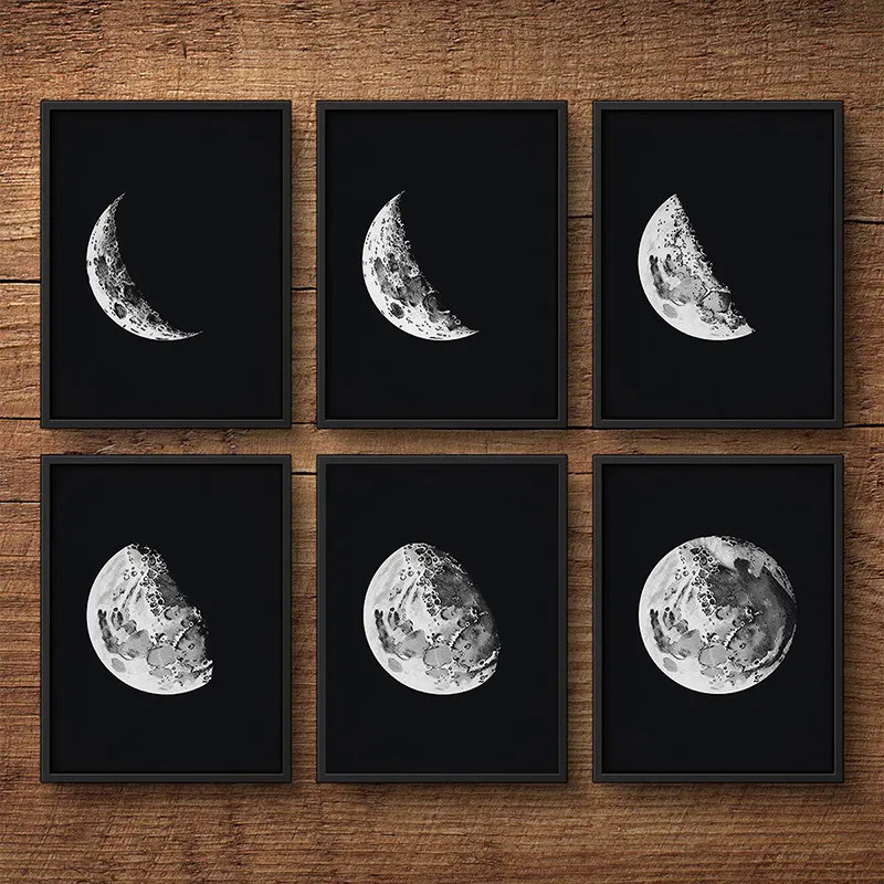 Moon Phases Poster Change of The Moon Astronomy Wall Art Picture Print ...