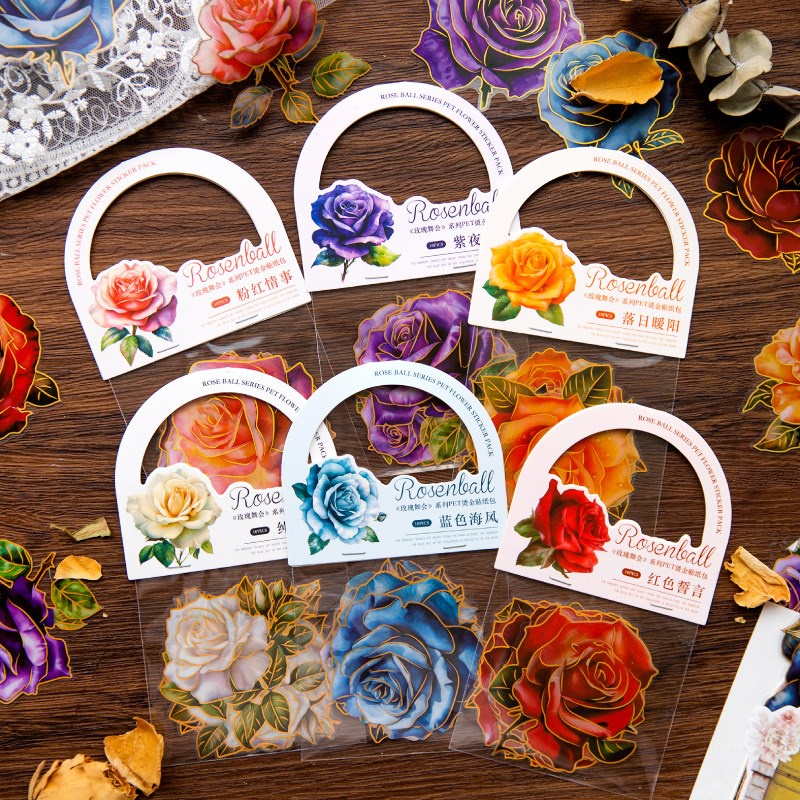 10 Pcs Vintage Rose Floral Stickers Gold Foil Natural Plants Decals PET ...